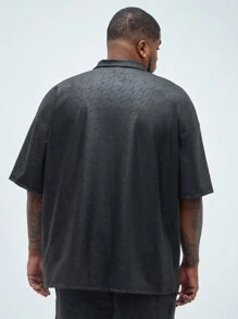 Manfinity VCAY Men's Plus Size Woven PU Leather Loose Drop Shoulder Short Sleeve Shirt, Suitable For Summer And Fashionable - Black - View 4