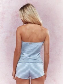 MISSGUIDED Set Áo Bandeau Sọc Và Quần Hot Co-Ord - Xanh và trắng - Xem 2