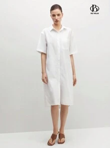 BizChic 2 件套女士商务办公装复古风格纯色长衬衫和裙子套装，春夏 - 白色 - 查看 4