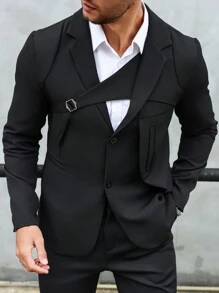 Manfinity Mode Men's Solid Color Simple Casual Suit Jacket