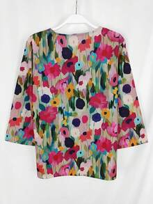 Women's Casual Flower Print Shirt (Non-Positioned Print),Three Quarter Sleeve Tops