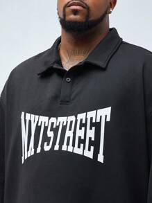 GENTILAND Men's Plus Size Casual Knit Loose Shoulder Logo Printed Long Sleeve Polo Shirt, Suitable For Spring And Autumn Seasons - Black - View 2