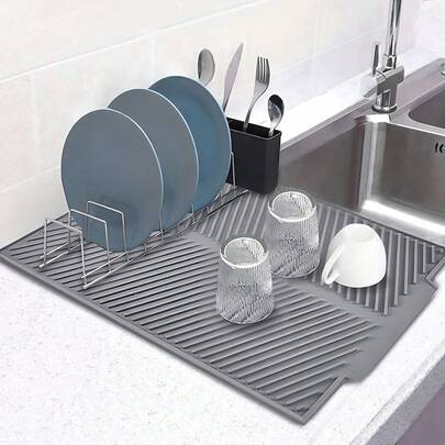 1 件硅胶碗碟干燥垫、厨房用具排水垫硅胶排水垫，适用于厨具和餐具，15/17/20 英寸（三种尺寸可选）、柔性橡胶碗碟排水垫、耐热硅胶三脚架、厨房装饰台面垫、水槽垫、多功能隔热垫、杯架、滤水垫圣诞节节日礼物