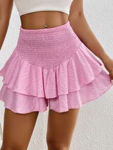 Chiquease Women's Solid Color Simple Daily Wear Ruffle Trim Shorts - Pink - View 4