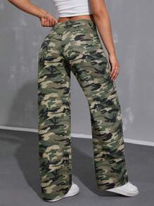 SHEIN ICON Women's Low-Rise Camouflage Water Washed Straight Leg Jeans - Multicolor - View 2