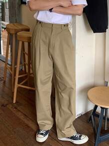 Manfinity Hypemode Men Fold Pleated Straight Leg Pants, Back To School