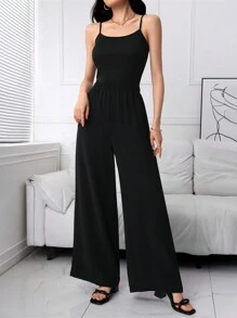 Mulvari Women's Random Print Top, Solid Color Camisole, And Jumpsuit 3-Piece Set 2 Pieces Set - Black - View 5