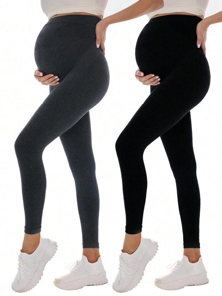 Maternity Solid Color Simple Daily Sports Leggings, Long Pants