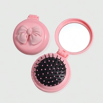 ROMWE Kawaii 1 Lược Gương Có Thể Gập Lại Thắt Nơ Màu Hồng Dễ Thương, Đi Học Lại