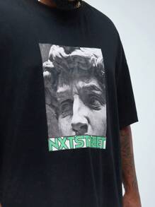 Manfinity VCAY Men's Plus Size Casual David Sculpture Printed Loose Fit Drop Shoulder Round Neck Short Sleeve T-Shirt, Suitable For Summer Daily Wear