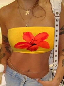 INAWLY Top ajustado de banda floral para mujeres