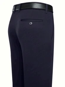 Men's Comfortable Slim-Fit Quality Business Dress Pants, Stretchy Straight Fit, Suitable For Holidays, Daily Wear, Commuting, Events, Weddings And More Occasions, For Fall - 藏蓝色 - 查看 1