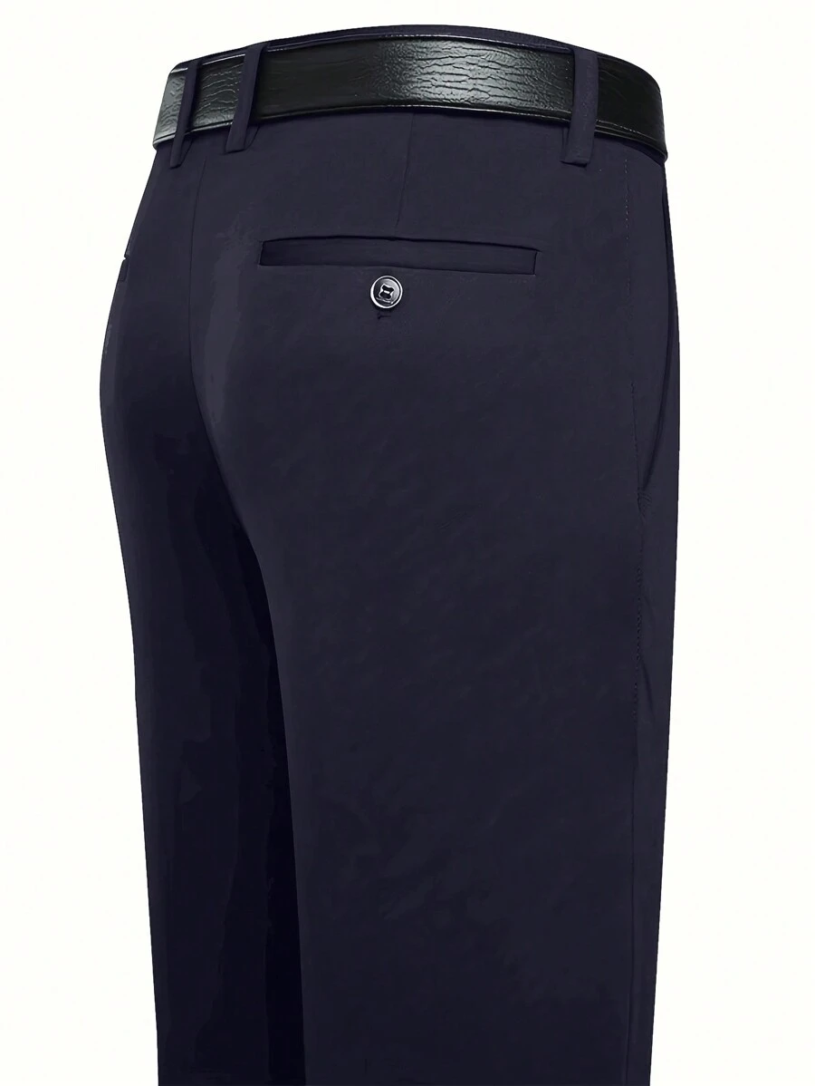 Men's Comfortable Slim-Fit Quality Business Dress Pants, Stretchy Straight Fit, Suitable For Holidays, Daily Wear, Commuting, Events, Weddings And More Occasions, For Fall - 藏蓝色 - 查看 1