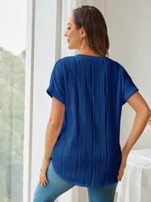 SHEIN Maternity Round Neck Short Sleeve Loose Long T-Shirt, Suitable For Slouchy And Casual Wear In Summer - Royal Blue - View 2