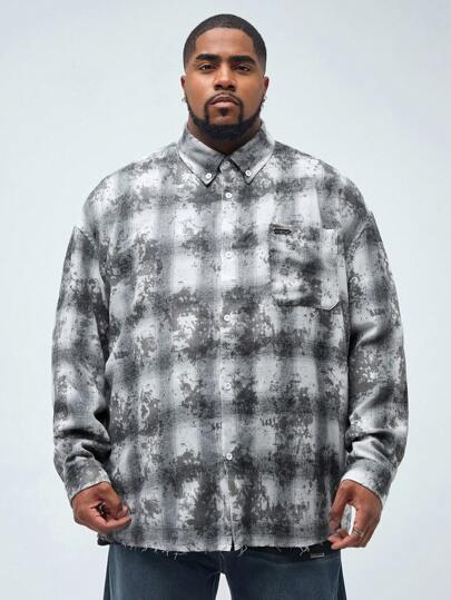 Manfinity VCAY Plus Size Men's Casual Loose Plaid Shirts With Wide Strap And Long Sleeves, Perfect For Daily Wear In Autumn And Winter