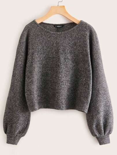 Lantern Sleeve Marled Sweater,Knitted Sweater In Fall/Winter