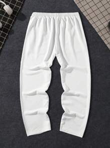 Manfinity LEGND Plus Letter Graphic Drawstring Waist Sweatpants - White - View 2