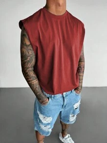 Áo ba lỗ dây rộng cổ tròn không tay phong cách hiphop đơn giản cho nam kiểu mới 2025, Xuân/Hè - Đỏ - Xem 5