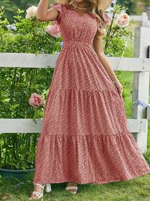 Women Casual Random Print Everyday Dress - Red - View 4