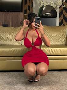 SHEIN SXY Váy ngắn dây hở lưng gợi cảm dành cho nữ, mùa hè - Màu Đỏ Sâu - Xem 3