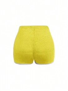 INAWLY 女士纯色简约休闲短裤 - 黃色 - 查看 2