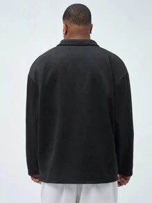 GENTILAND Men's Plus Size Casual Knit Loose Shoulder Logo Printed Long Sleeve Polo Shirt, Suitable For Spring And Autumn Seasons - Black - View 3