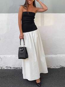 Siren Gaze Women's Summer Color Block Strapless A-Line Mini Dress - Black