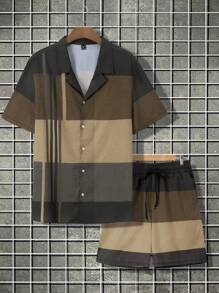 Manfinity Homme Bộ áo sơ mi và quần short ngắn tay đơn giản Colorblock dành cho nam - Nhiều màu - Xem 7