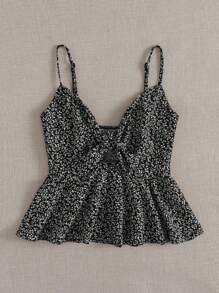 Soleia 結飾滿版植物吊帶上衣 - 黑色 - 查看 3