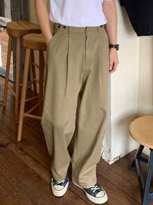 Manfinity Hypemode Men Fold Pleated Straight Leg Pants, Back To School