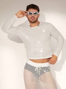 FeverCity Men's Mesh-Lined  Patch Round Collar Long Sleeve T-Shirt - Multicolor - View 4
