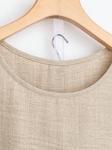 SHEIN LUNE Women's Holiday Casual Solid Color Ruffle Hem Top And Wide-Leg Pants Two-Piece Set - Apricot - View 3