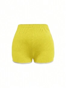 INAWLY 女士纯色简约休闲短裤 - 黃色 - 查看 3