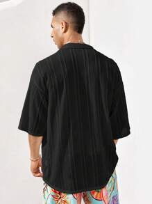 SHEIN X ELOISA & ORSON Manfinity VCAY Camisa hawaiana para hombre, transpirable, básica, de moda, tejida boho y de talla grande para el tiempo libre y las vacaciones en la playa, ropa de playa de verano