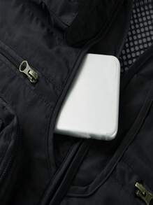 Manfinity Homme Mesh Detachable Multi-Pocket Vest Cargo Jacket, Going Out Techwear Cargo Streetwear, Fall - Black - View 4