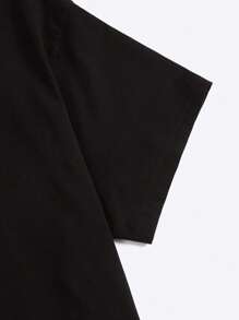 SHEIN Unity Camiseta feminina de verão com estampa de lábios, modelagem solta e casual, gola redonda e ombros caídos. - Preto - Ver 3