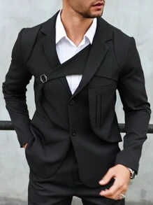 Manfinity Mode Men's Solid Color Simple Casual Suit Jacket