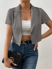 Chiquease Áo blazer cổ ve áo một nút - Màu xám đen - Xem 3