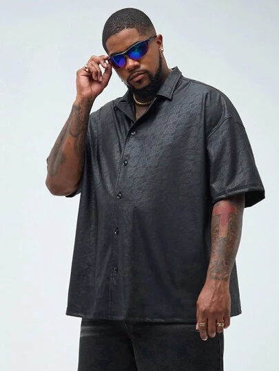 Manfinity VCAY Camisa de talla grande tejido suelta con hombros caídos y manga corta para hombres, adecuada para el verano y con estilo