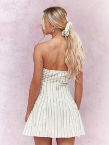 MISSGUIDED Vestido de skater mini con corpiño a rayas y banda bandeau con scrunchie