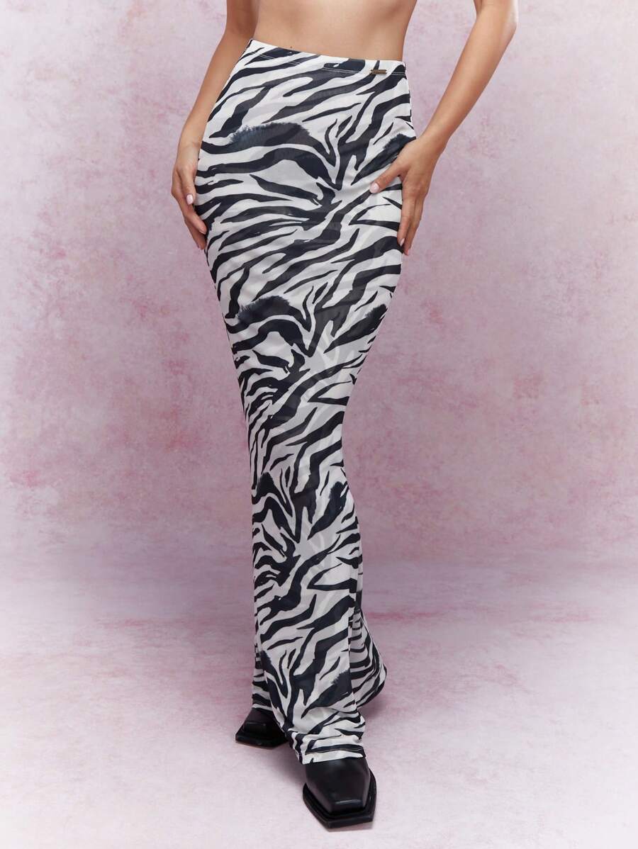 MISSGUIDED Falda larga ajustado con estampado de cebra