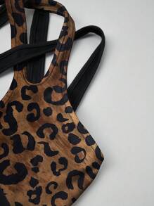 Xyvia 镂空细节撞色豹纹挂脖连衣裙，夏季女装长款 - 棕色 - 查看 5