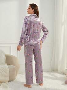 SHEIN Conjunto de pijama casual de 2 piezas de manga larga con estampado floral, compuesto por cardigan y pantalones, para mujer y de juego a juego mamá e hija (se venden por separado 2 conjuntos)