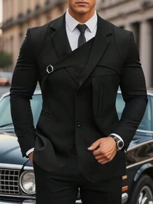 Manfinity Mode Men's Solid Color Simple Casual Suit Jacket