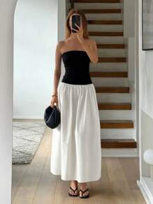 Siren Gaze Women's Summer Color Block Strapless A-Line Mini Dress - Black