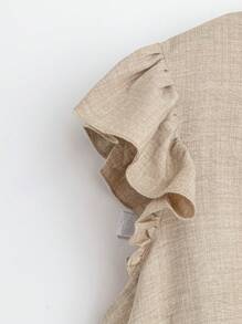 SHEIN LUNE Women's Holiday Casual Solid Color Ruffle Hem Top And Wide-Leg Pants Two-Piece Set - Apricot - View 4