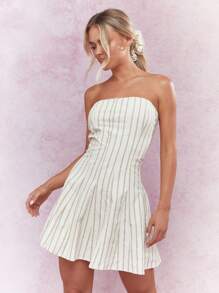 MISSGUIDED Vestido de skater mini con corpiño a rayas y banda bandeau con scrunchie