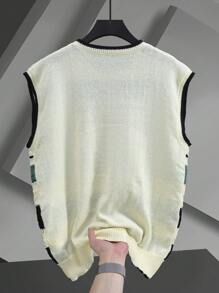 Claim Dot 加大號條紋開織毛衣背心 - 彩色 - 查看 2