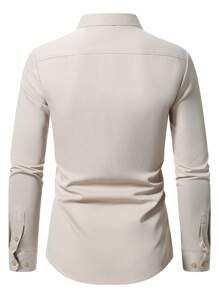 Manfinity Mode Men's Solid Color Long Sleeve Pocket Daily Commuting Casual Shirt, Spring & Summer, Beige Men Shirt, Fall - Khaki - View 2