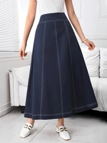 Mulvari Váy giản dị đơn giản hàng ngày của phụ nữ - Màu xanh hải quân - Xem 2